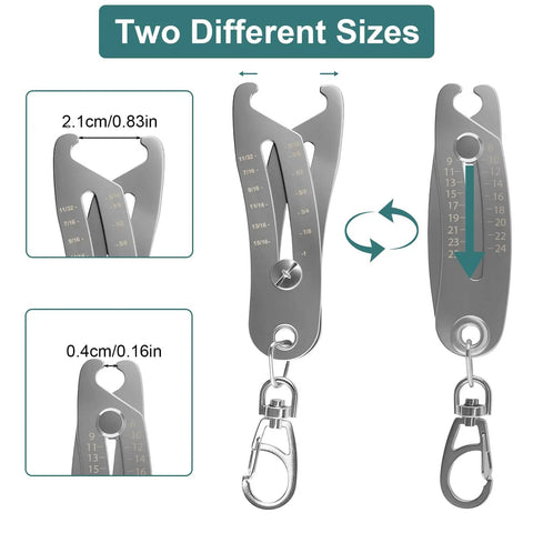 Bolt Size Finder Keychain Set With Mini Vernier Calipers And Ruler SAE Five Sixteenths To One Inch And Metric Eight To Twenty Five Millimeters Nut And Bolt Size Checker Portable Handy DIY Thread Gauge Two Pack Fathers Day Gift showing two different sizes