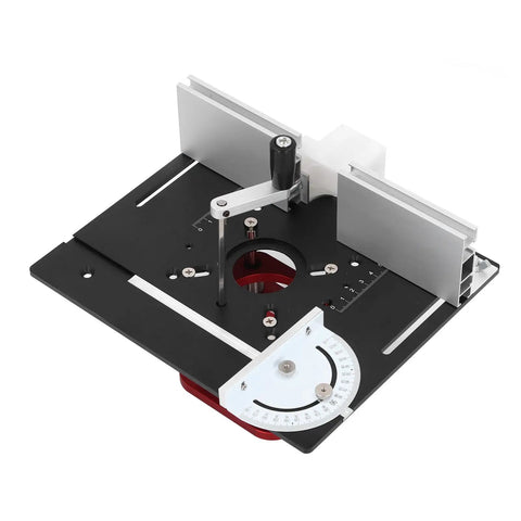 Router Lift System With 4 Jaw Clamping, 51mm Stroke Base Plate For 64/66mm Motors, Engraving Slotting Trimming Chamfering Machines, Universal Table Saw Insert Mount For Woodworking Machinery, black aluminum base plate with manual adjust handle