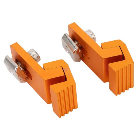 Rock Solid Low Profile Aluminum Tiger Claw Clamps 2 Pack For CNC 3018 Pro Ultra Mill with serrated grip and orange finish.