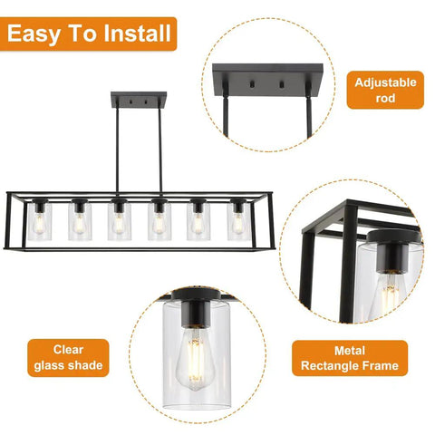 Modern Kickin Farmhouse Pendant Lighting For Kitchen Island With Black Finish, Square Metal Cage, Industrial Chandelier