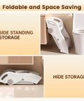 Foldable Toddler Step Stool For Bathroom Sink, Rock Solid Non Slip Footrest With Secure Handles, Bpa Free Thick Plastic And No Fuss Quick Fold Storage displayed in side and hidden storage positions.