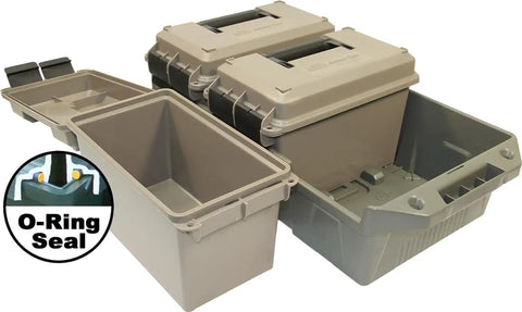 AC3C 3 Can Ammo Crate For 50 Caliber And Multi Caliber Storage with large handles and O-ring seal detail