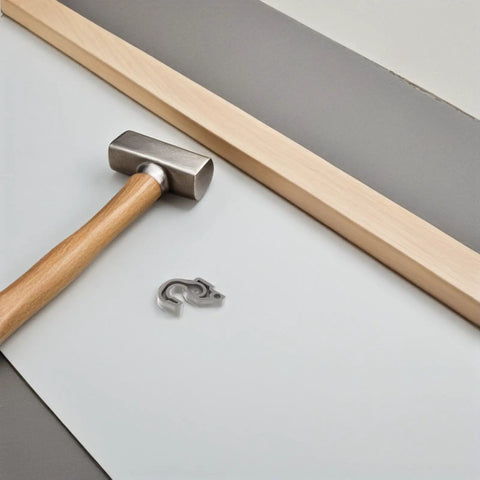 Sleek Plastic Fridge Door Stopper With Reliable Catch Hook For Modern Kitchens, installation tools including hammer and hook.