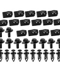 Honda Engine Cover Clip Fastener Kit Replacement For Undertray Splash Guard Plug And Play Install Direct Fit Durable Auto Part With Long Lasting Performance Replaces Worn Or Damaged Clips On Honda Vehicles. Black plastic and metal clip kit, assorted fasteners shown.