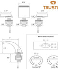 Technical drawing of Brushed Gold 8 Inch Widespread Bathroom Faucet With Two Handles For 3 Hole Lavatory Vanity Sink Tap.