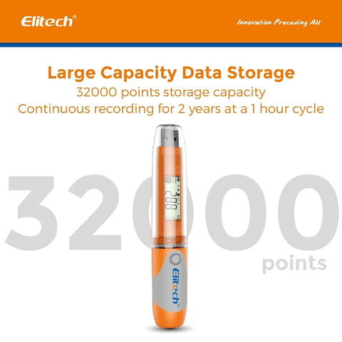 Go-To RC-51H USB Temperature Data Logger Reusable Digital Recorder For Medical Refrigerators And Food Cold Chain, Programmable Thermometer Monitor With 32000 Data Points, High Accuracy, Quick PDF Export Without Software. Orange USB logger with 32000 points