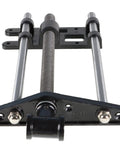Industrial Grade Cast Iron Woodworking Bench Vise Featuring A Ten Inch Jaw And Reinforced Guide Rail front view of guide rail and slider assembly