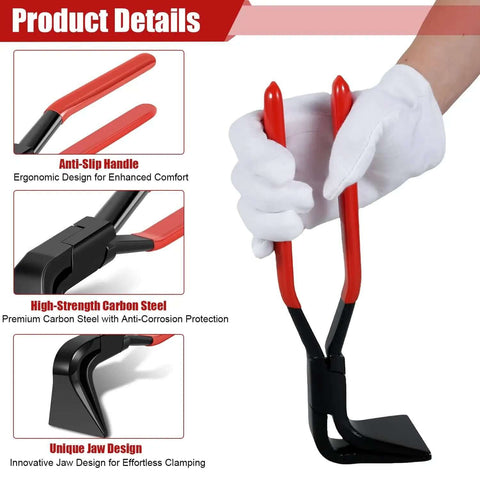 Close-up of Three Piece Sheet Metal Bending Pliers Set With Straight 45 Degree And 90 Degree Jaws showing anti-slip handle and carbon steel