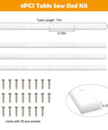 Four Piece Crosscut Sled Kit For Table Saw With Predrilled Holes And 25 Screws, showing white miter bars and screws layout