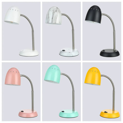 Sleek Marble Desk Lamp With Flexible Gooseneck Neck E26 LED Compatible Metal Build And Soft Glare Free Reading Light That Hits Different For Bedroom Study Or Office Desk Vibe, displayed in various colors.