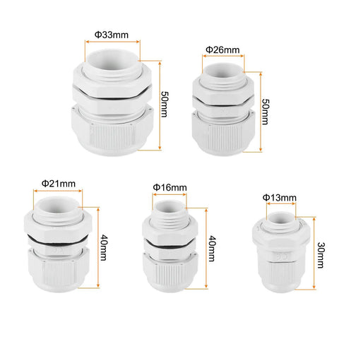 20 Piece Cable Gland Kit Set With Nylon Grey Glands In One Quarter Inch, Three Eighth Inch, One Half Inch, Three Quarter Inch, And One Inch
