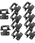 Front view: ten black metal cabinet door hinges for kitchen and bathroom cabinets
