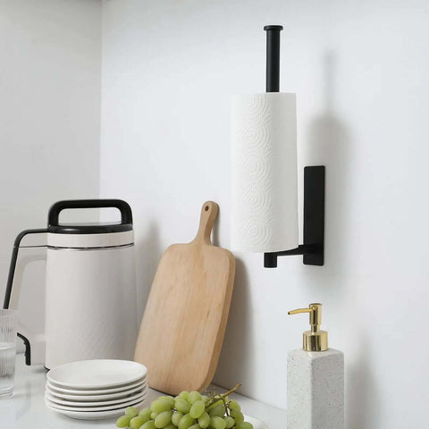 Under Cabinet Paper Towel Holder For Kitchen And Bathroom Wall Mounted Matte Black SUS304 Stainless Steel Roll Rack Installed