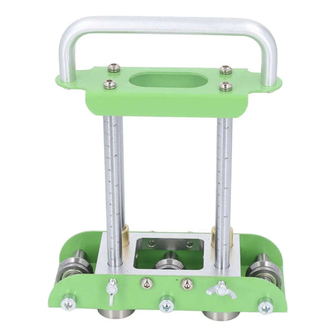 Front view of green 2 Station Roller Bender For 0 To 90 Degree Bends No Sweat Easy To Use Portable Manual Roof Sheet Metal Bender with handle.