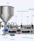 Single Head Pneumatic Filling Machine Built Tough With Stainless Steel And A No Sweat Drip Proof Nozzle For Smooth Auto Manual Paste Dispensing Up To Two Thousand Six Hundred Milliliters Capacity with labeled parts.