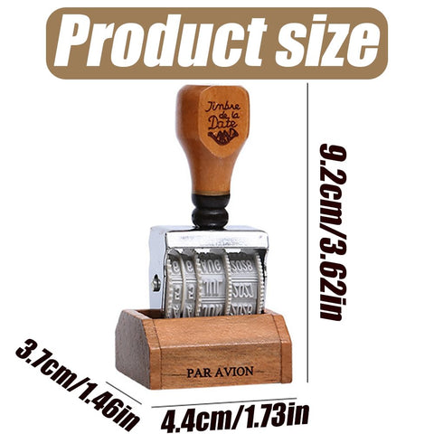Premium Roller Date Stamp With Comfortable Wood Handle And Secure Grip Base Straight Up Ideal For Daily Planner, 9.2cm size.