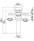 Technical drawing of Dope Pop Up Bathroom Sink Drain Stopper With Overflow For Vessel Sinks, showing dimensions and installation details.