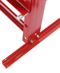 Close-up of red metal base for Heavy Duty Hydraulic Benchtop Shop Press With Three Gear Adjustable Height Pressure Gauge Hydraulic Pump H Frame Design