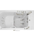 30X52 Transfer Walk In Bathtub With Microbubble Hydrotherapy Fast Fill Faucet And Right Dual Drain For Effortless Wheelchair Access Low Maintenance Setup Big Time Soaking Comfort Real Deal Ease Smooth Acrylic Finish, top view with jets and grab bar.