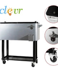 80 Quart Rolling Cooler On Wheels For Backyard BBQ And Patio Parties, Ice Chest With Shelf, Bottle Opener, Stand, Gray Beverage Cart