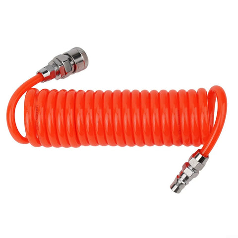 Badass Retractable Pneumatic Air Compressor Hose Got Quick Couplers Fits Garage Workshop Tools 3 Meter Polyurethane Spring Tube Tangle Free Smooth Flow Orange Heavy Duty Flexibility Great For Home And Pros Daily Use Now. Orange retractable air compressor hose with quick couplers, 3 m polyurethane coil