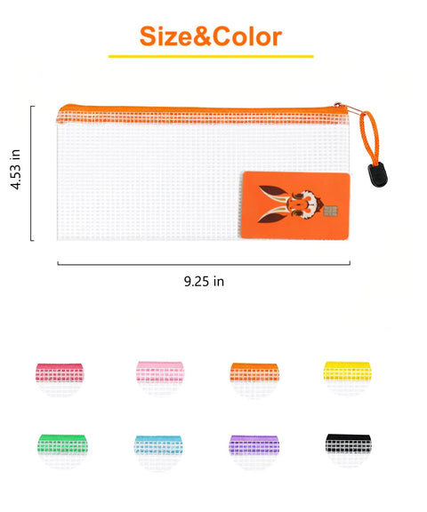 Lightweight Zipper Mesh Pouches 24 Pack A6 Clear Storage Bags 9.25x4.53 inches color-coded for travel and office use