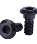 Two black titanium bolts from Six Pack M8 X 20mm Titanium Rear Brake Rotor Bolts Kit For Yamaha Motorcycles, showing precise threads and hex head.
