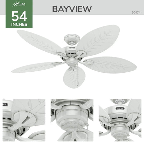 54 Inch Indoor Outdoor Ceiling Fan No Light White With 3 Inch Downrod Included All Weather Damp Rated Five Blade Pull Chain