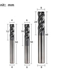 Set Of 3 Carbide Square End Mills 4mm 6mm 8mm 4 Flutes For Stainless Steel With Unequal Division Variable Helix And U Shaped Groove