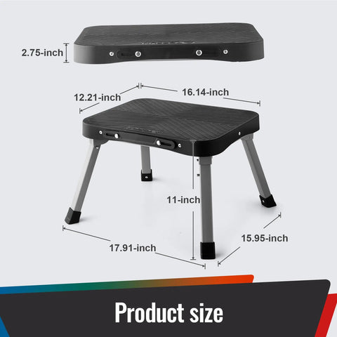 Product size diagram of 11 Inch Folding Step Stool With Big 16x12 Inch Platform Non Slip Steel Frame Portable Heavy Duty Stool