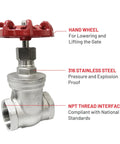 Close-up of Two Pack Beefy Heavy Duty Gate Valve Set 2 Inch NPT Stainless Steel Female To Female Thread Rotary Sluice Valve