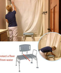 Woman placing Heavy Duty Bariatric Tub Transfer Bench With Back, Adjustable Height, Supports Up To 500 Lbs near bathtub