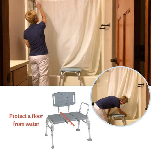 Woman placing Heavy Duty Bariatric Tub Transfer Bench With Back, Adjustable Height, Supports Up To 500 Lbs near bathtub