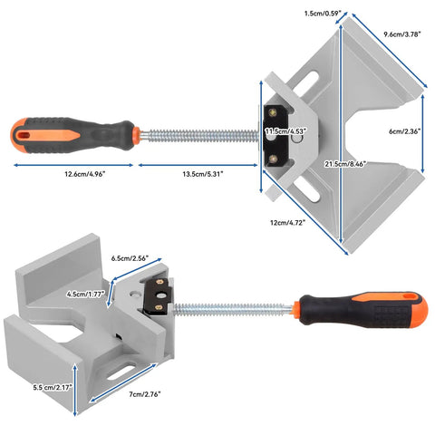 Heavy Duty Corner Clamp 4 Pack 90 Degree Right Angle Clamp With Adjustable Aluminum Alloy Swing Jaw and Single Handle measurements