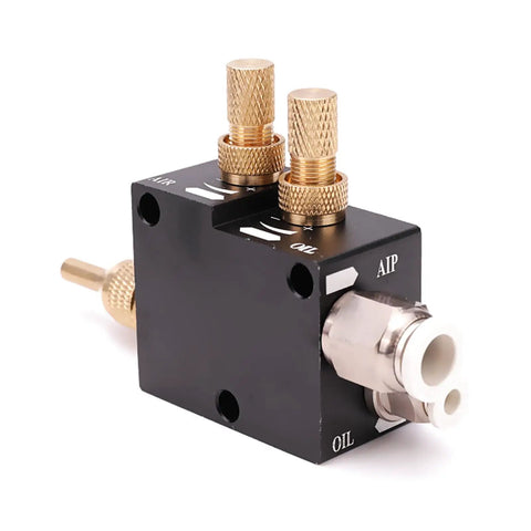 Heavy Duty Acid Resistant Coolant Sprayer With Adjustable Nozzle And Slick Mist Setup for drill presses, featuring brass knobs.