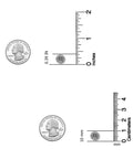 10mm Caviar Beaded Stud Earrings In 925 Sterling Silver, Oxidized Antique Ball Post For Women And Teens, Subtle Shine With Classic Jewelry Vibe Timeless Everyday Go To Sparkle Accessory With Hypoallergenic Comfort And Easy Wear, shown with coin and ruler scale