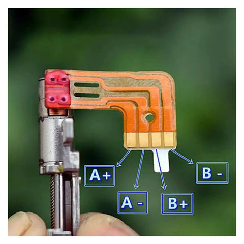 Tough As Nails 8Mm Travel Planetary Gear Stepper Linear Actuator connector with labeled terminals A+, A-, B-, B+.