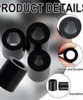 345 Pcs Black Nylon Electrical Outlet Spacers Kit Non Threaded Round Plastic Spacers Set In 15 Sizes M3 And M4 Inner Diameters 1 To 15 mm High Temperature Oil Resistant Corrosion Resistant Durable, black nylon spacers close-up
