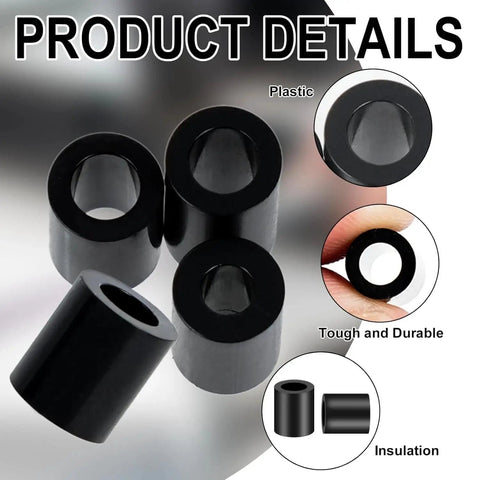 345 Pcs Black Nylon Electrical Outlet Spacers Kit Non Threaded Round Plastic Spacers Set In 15 Sizes M3 And M4 Inner Diameters 1 To 15 mm High Temperature Oil Resistant Corrosion Resistant Durable, black nylon spacers close-up