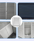 Super Large Aluminum Louvered Access Panel 47 By 45 Inches shown in various angles with white finish for plumbing and airflow.