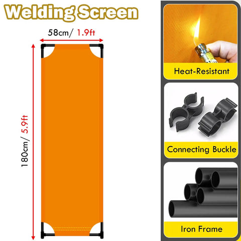 Welding Safety Screen With Stand For Sparks And Debris In Workshops And Construction Zones, 58cm width, 180cm height, iron frame