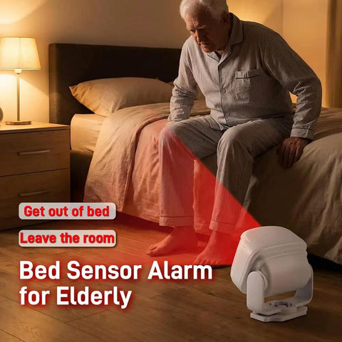 Motion Sensor Doorbell For Elder Care And Dementia Patients monitoring elderly man in bed with wireless sensor alarm device