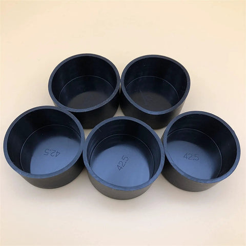 Five black PVC caps from All Purpose Silicone O Ring Kit And Sealing Caps For Pipes And Appliances DIY Friendly Kit with 42.5mm size