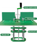 Dead Nuts Accurate Router Table Lift System With Slick Insert Plate For Woodworking Engraving Slotting And Trimming Rigs No Sweat Aluminum Base Pro Rig Setup showing hand crank and router lift.