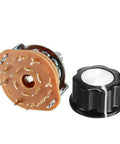 Beefy 2 Pole 5 Position Rotary Switch with 6mm shaft and 9mm thread, single deck, and black plastic knob for channel switching.