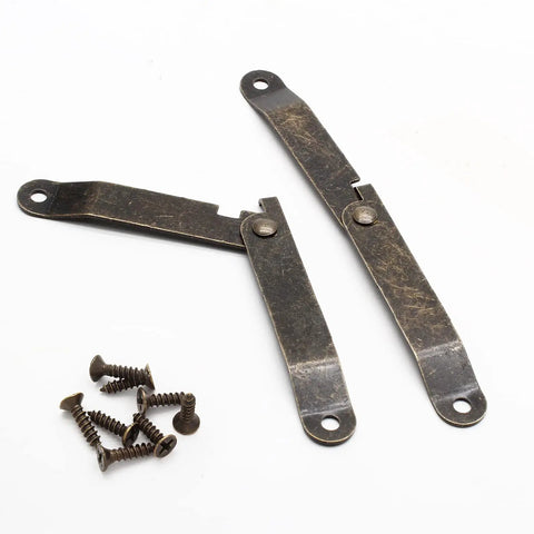 Bronze Lid Support Hinges Set With Mounting Screws Left And Right Folding Lift Up Stay Hinges for furniture and wooden boxes
