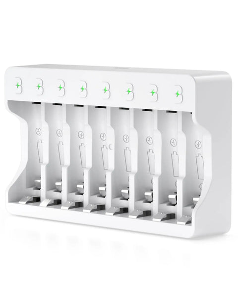 Beast 8 Bay Battery Charger For NiMH NiCD AA And AAA Batteries With USB C Fast Charging, showing empty independent slots
