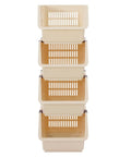 4 Pack Stacking Storage Baskets Featuring Open Front Design Effortless Grab and Go Beige Home Organization Essentials No Cap Your Pantry Will Thank You For This Clean Sweep Setup 11X13.8X8.7, stacked bins with open front.