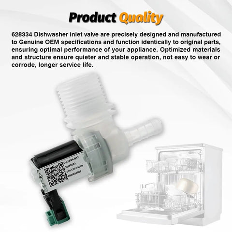 OEM Dishwasher Water Inlet Valve 628334 00628334 Replacement For Select Models shown with dishwasher illustration