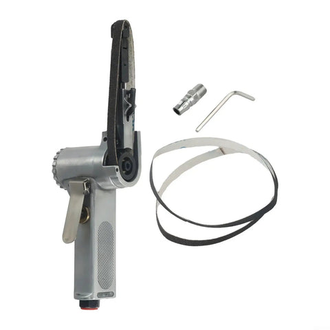 Heavy Lifting Pneumatic Air Belt Sander And Grinder With 10X330MM Platform, tool with pad and accessories for metal wood finishing.